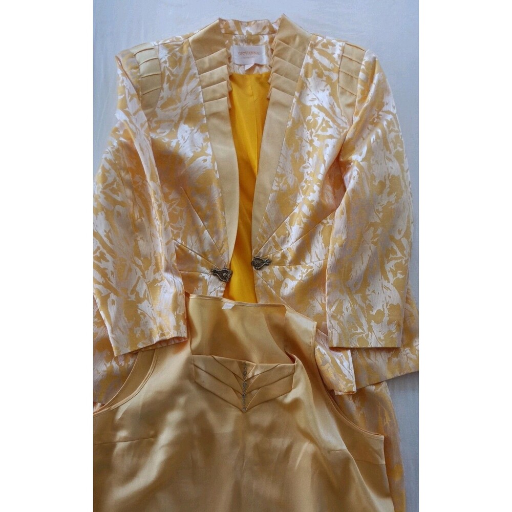 Vintage Giovanna Skirt Suit Set Womens 22W Plus Yellow Floral Sequin Cocktail